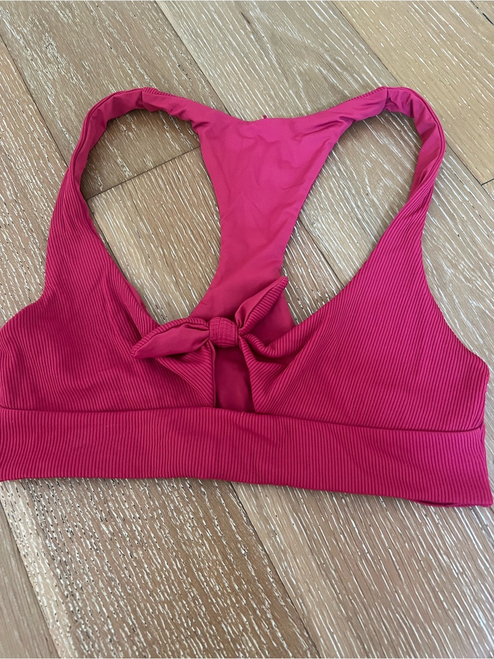 l*space Ribbed Bikini Top in Bright Pink with Front Tie
